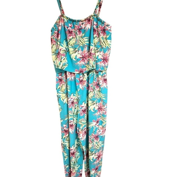 Time and Tru Teal Blue Jumpsuit Romper w Removable Spaghetti Straps Wide Leg - Picture 2 of 5